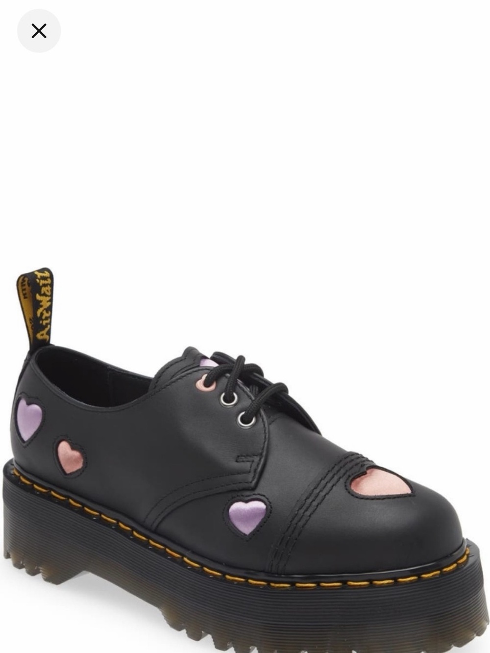 Dr. Martens Black Kids Lace-Up Platform Shoes with Pink & Lavender Hearts